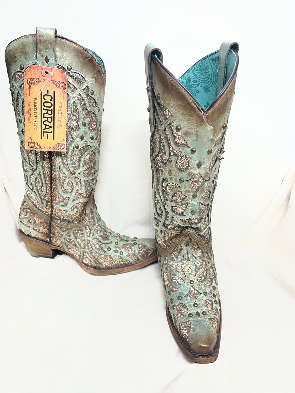 Corral Women's Turquoise and Distressed Brown Embellished Western Boots